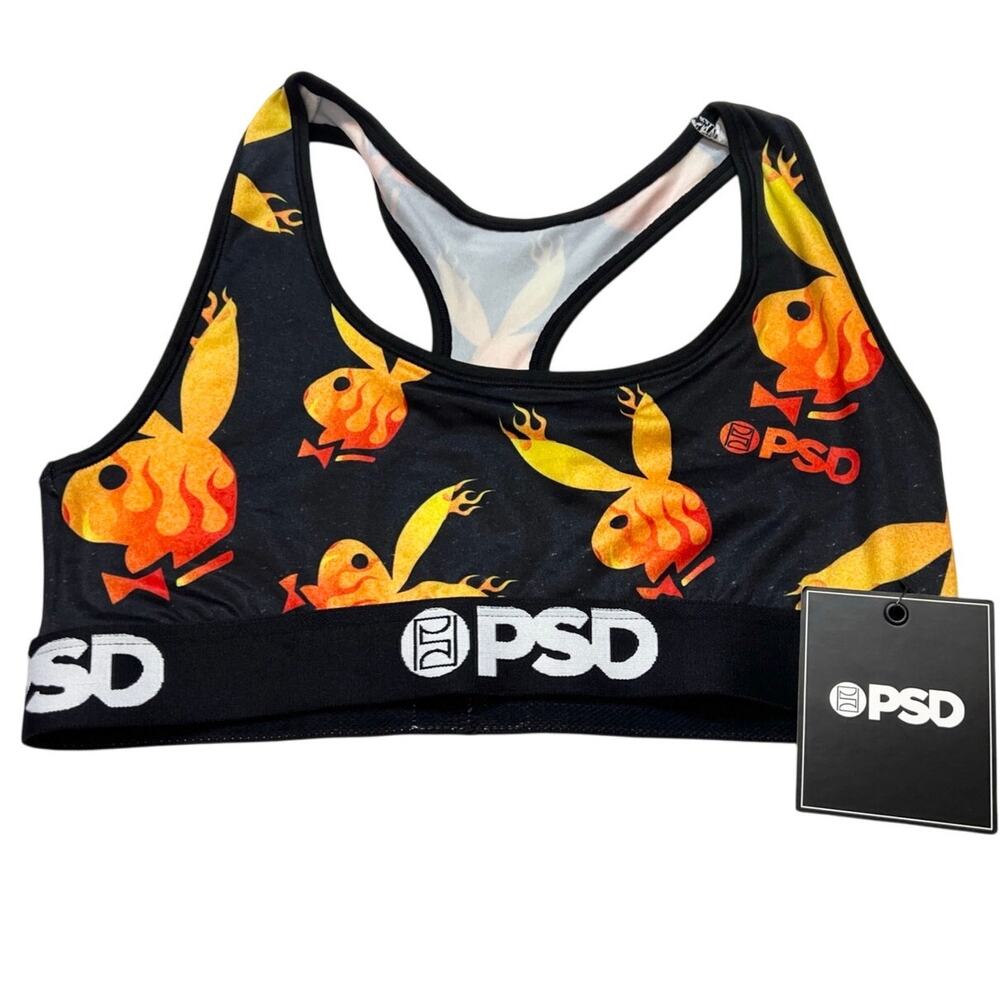 PSD x Playboy Flames Women Sports Bra Medium Black New